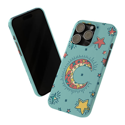 Celestial Fantasy Magic: Moon and Stars iPhone 16, 15, 14, and 13 Pink Color Stroke Case