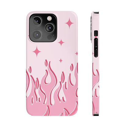 Pink Flame iPhone Case with Heart - Feminine Design for Women. For iphone 13, iphone 14 and iphone 15 pro and max