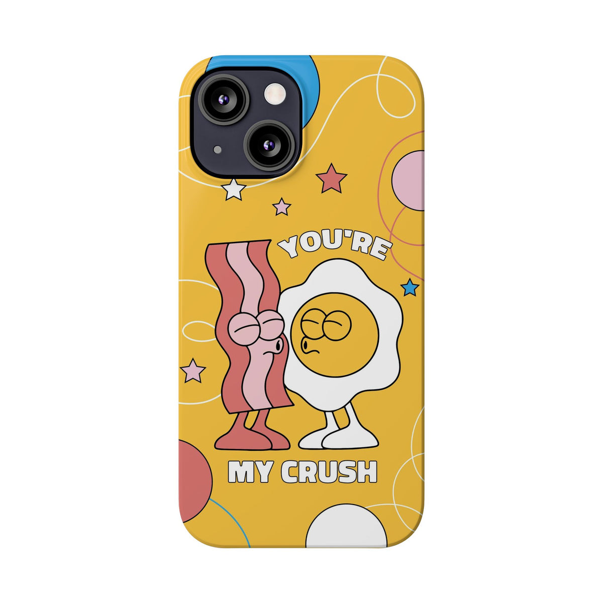 fried egg and bacon couple in retro cartoon style. - casetinger