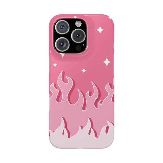 Pink Flame iPhone Case with Heart - Feminine Design for Women. For iphone 13, iphone 14 and iphone 15 pro and max