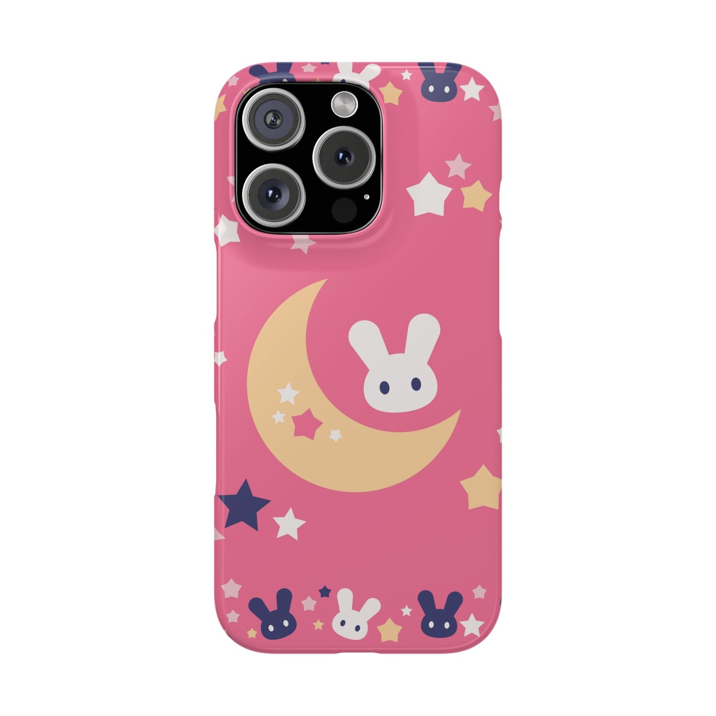 Pink iPhone case with adorable bunnies with moon - ideal for kids and bunny lovers. Iphone 15 case, iphone 14 and iphone 13 pro max mini