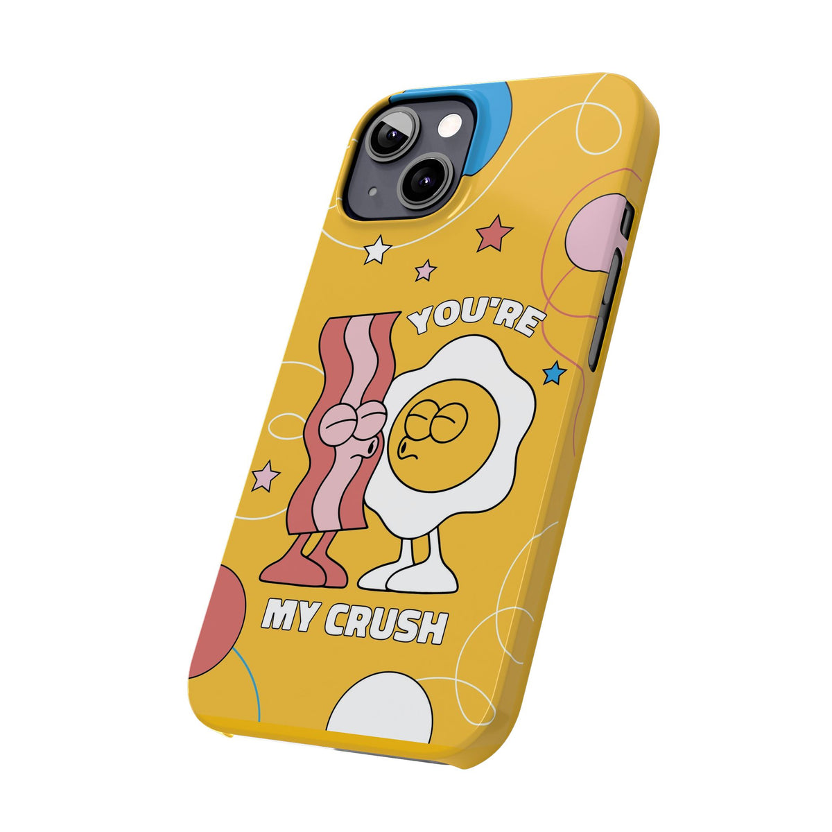 fried egg and bacon couple in retro cartoon style. - casetinger