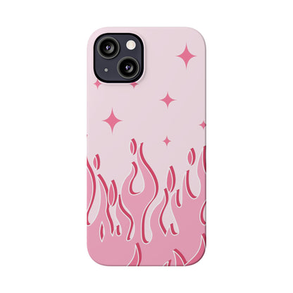 Pink Flame iPhone Case with Heart - Feminine Design for Women. For iphone 13, iphone 14 and iphone 15 pro and max