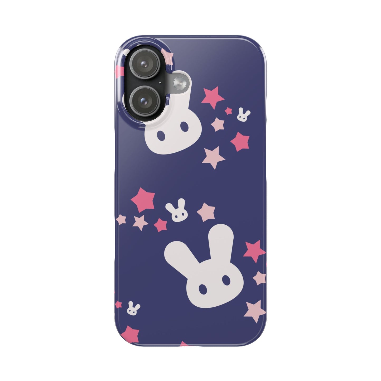 Blue adorable bunnies with stars background