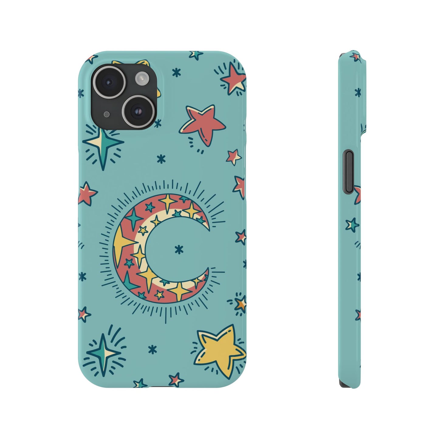 Celestial Fantasy Magic: Moon and Stars iPhone 16, 15, 14, and 13 Pink Color Stroke Case