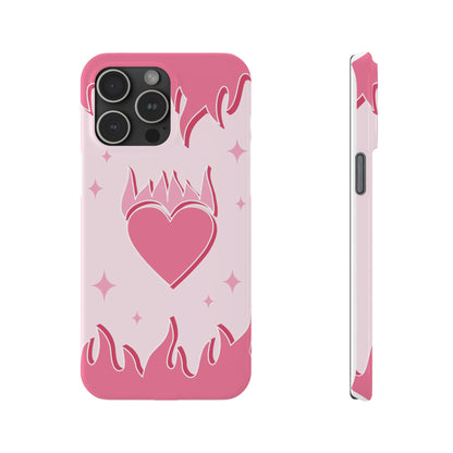 Pink iPhone 15 Case with Heart on Fire - Modern and Feminine Design - For iphone 13, iphone 14 and iphone 15 pro and max