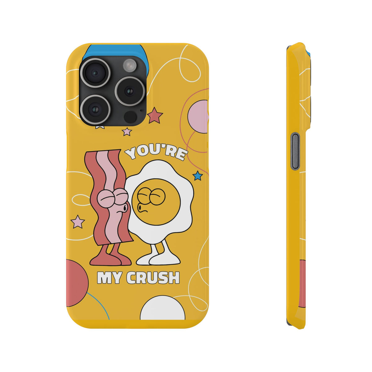 fried egg and bacon couple in retro cartoon style. - casetinger