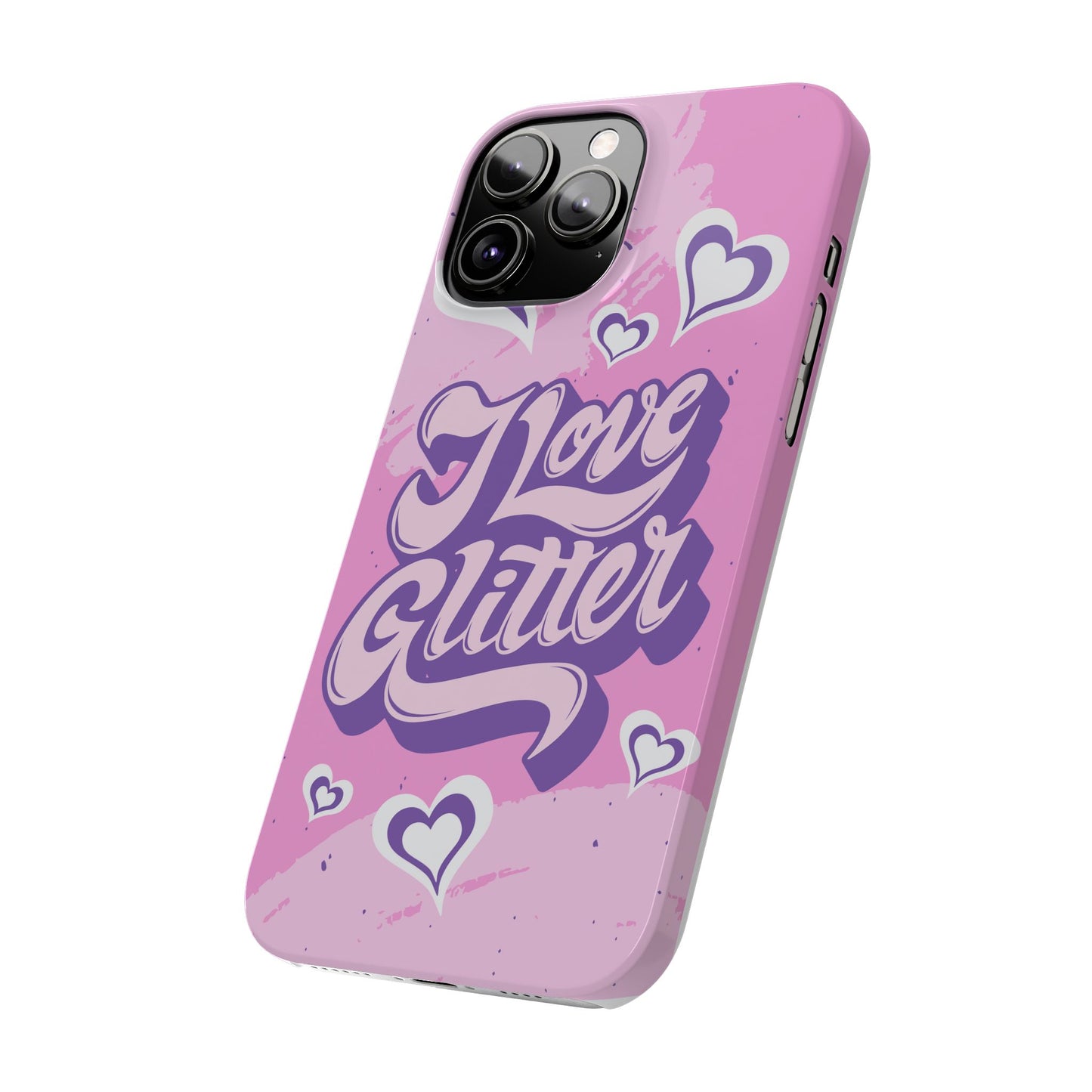 Pink iPhone 16 Case with Modern "i love glitter" Design and hearts | Compatible with iPhone 16 Pro/Max, iphone 14, and iphone 13