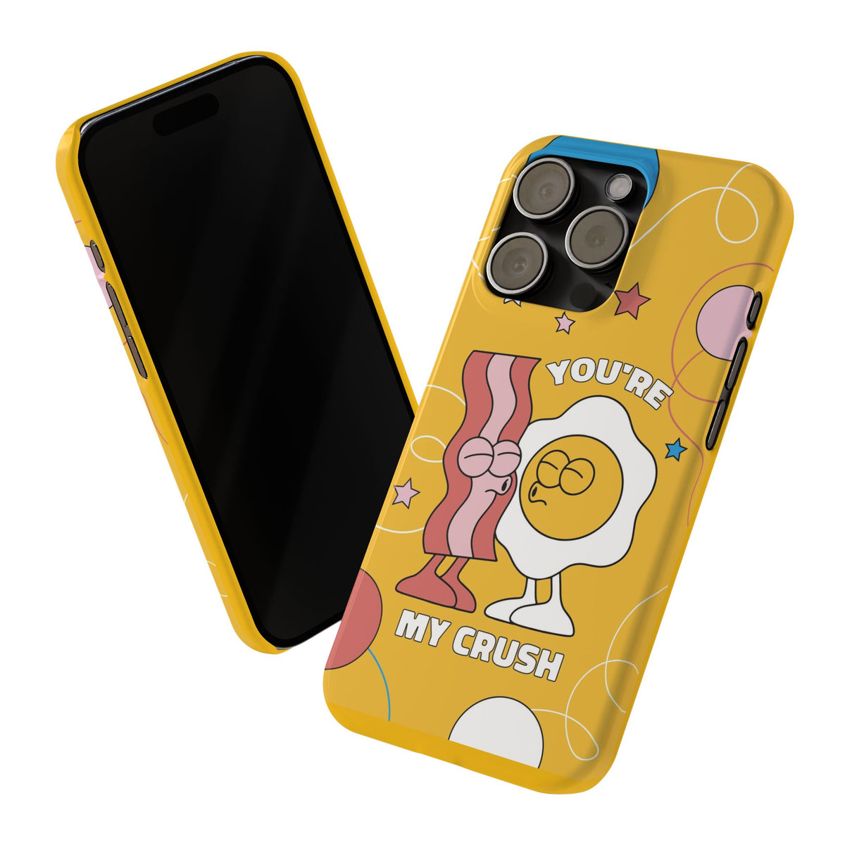 fried egg and bacon couple in retro cartoon style. - casetinger