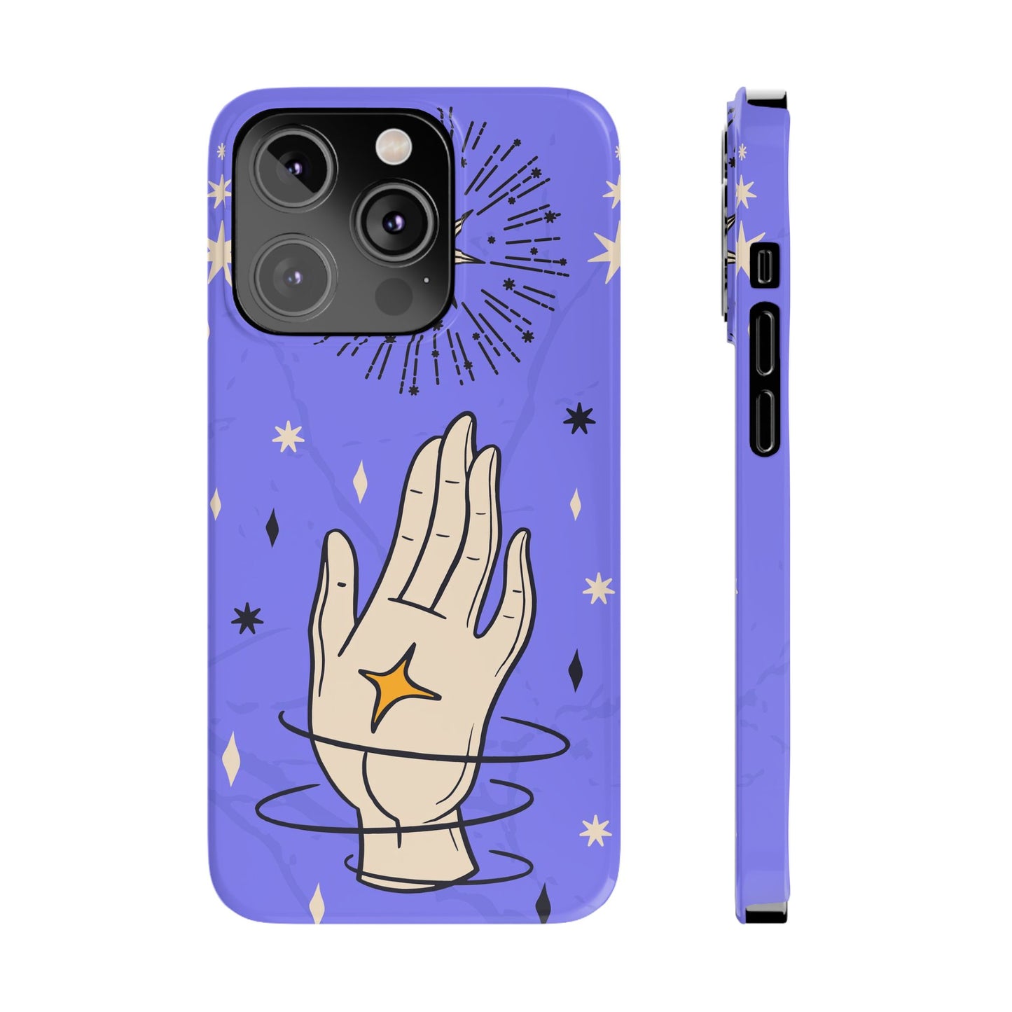 Purple Mystic Hand iPhone 15, 14, 13 Case - Celestial Design - Fits iPhone 15 Pro and Max - Ideal Gift for Astrology Enthusiasts