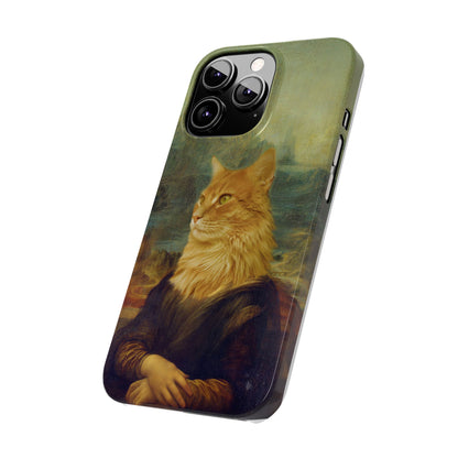 Kitty-Inspired iPhone Case, Mona Lisa Art, Wireless Charging Compatible - iPhone 16 15, 14, 13 Pro/Max