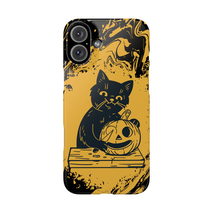 iPhone Case Halloween Edition: Kitty Carving Pumpkin. Iphone 16, 15 case, iphone 14 case, iphone 13 case. Pro, max and mini