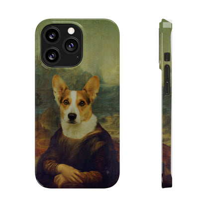 Puppy iPhone Case, Mona Lisa Parody, Wireless Charging - iPhone 16, 15, 14, 13 Pro/Max