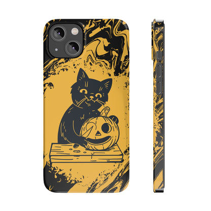 iPhone Case Halloween Edition: Kitty Carving Pumpkin. Iphone 16, 15 case, iphone 14 case, iphone 13 case. Pro, max and mini