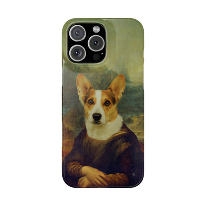 Puppy iPhone Case, Mona Lisa Parody, Wireless Charging - iPhone 16, 15, 14, 13 Pro/Max