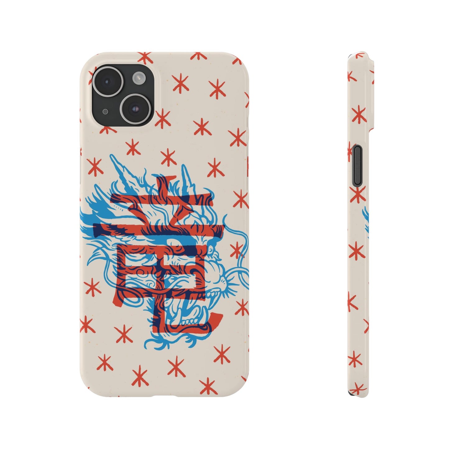 Geek iPhone case with dragon design and Asian art duotone style. Iphone 15 case, iphone 14 and iphone 13 pro and max