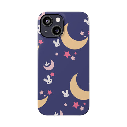 Adorable Bunnies with Moons Background iPhone Case - Ideal for Kids and Rabbit Lovers - For iphone 15 cases, iphone 14 and iphone 13 pro/max