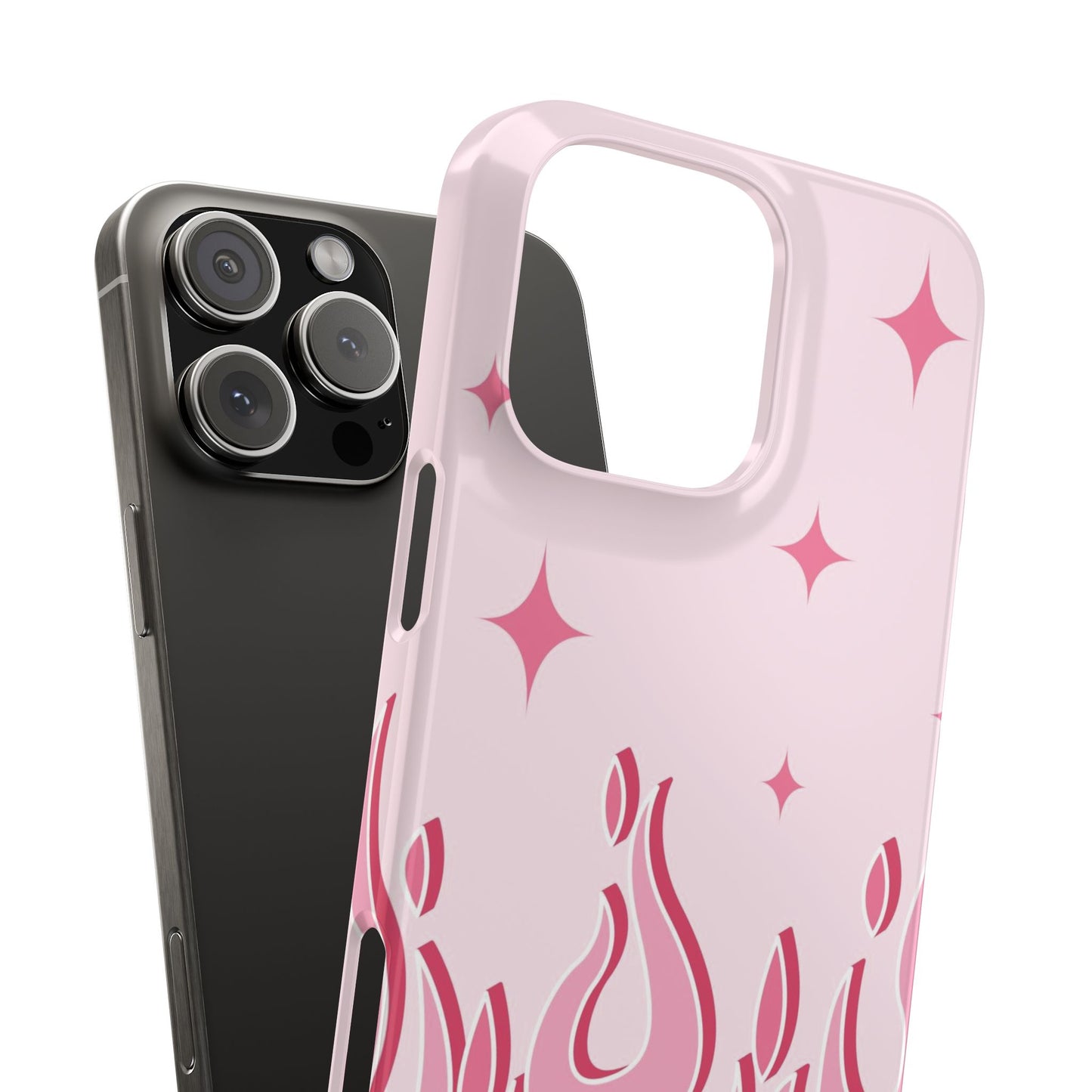 Pink Flame iPhone Case with Heart - Feminine Design for Women. For iphone 13, iphone 14 and iphone 15 pro and max