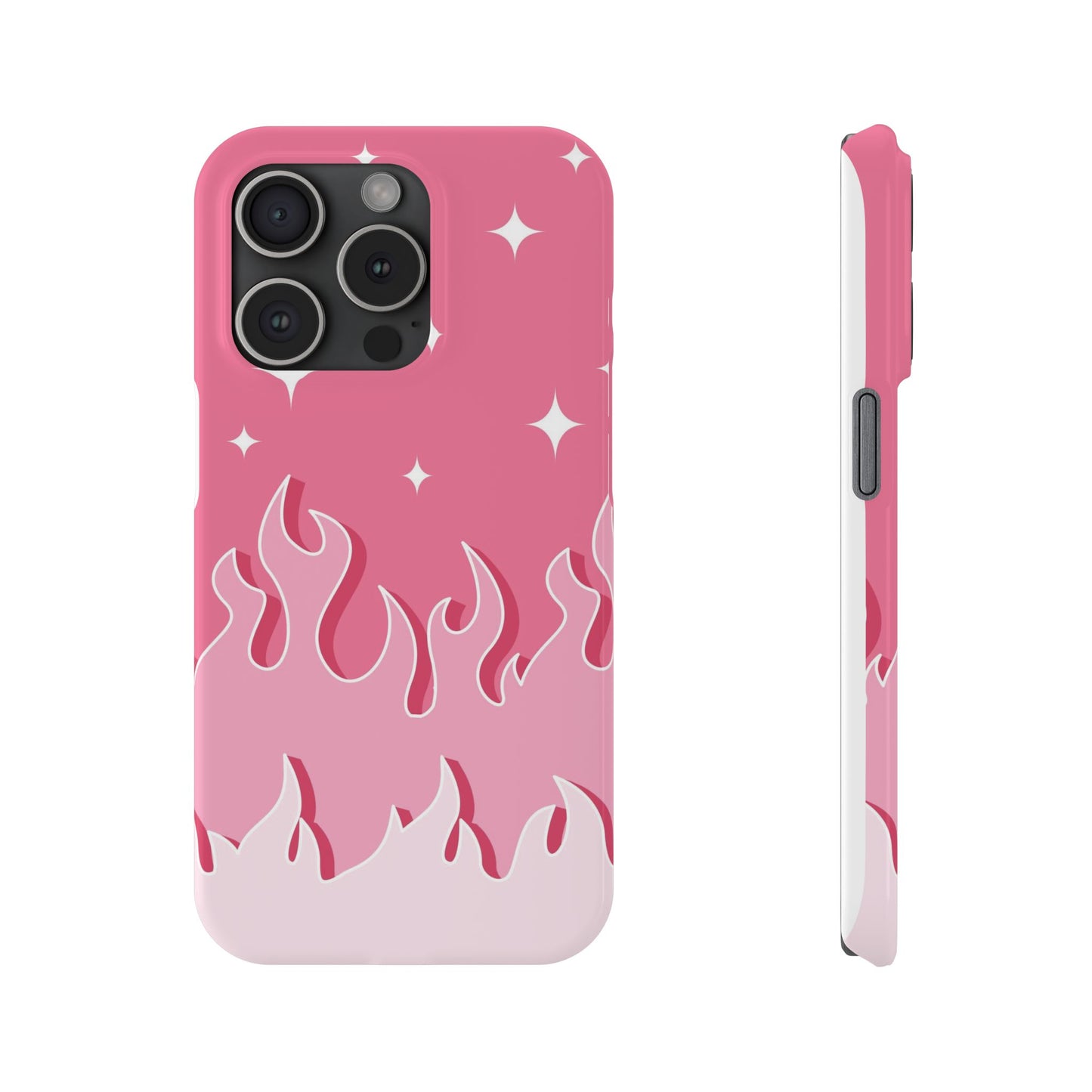 Pink Flame iPhone Case with Heart - Feminine Design for Women. For iphone 13, iphone 14 and iphone 15 pro and max