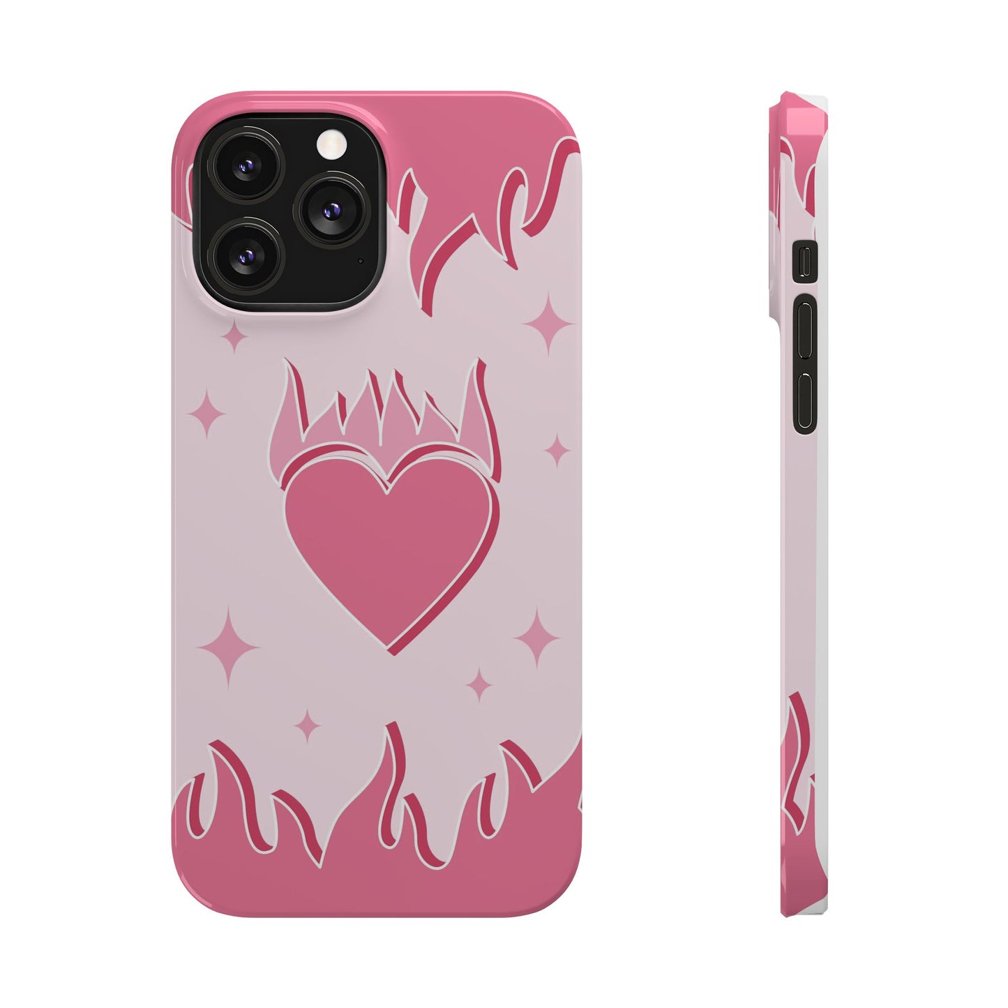 Pink iPhone 15 Case with Heart on Fire - Modern and Feminine Design - For iphone 13, iphone 14 and iphone 15 pro and max