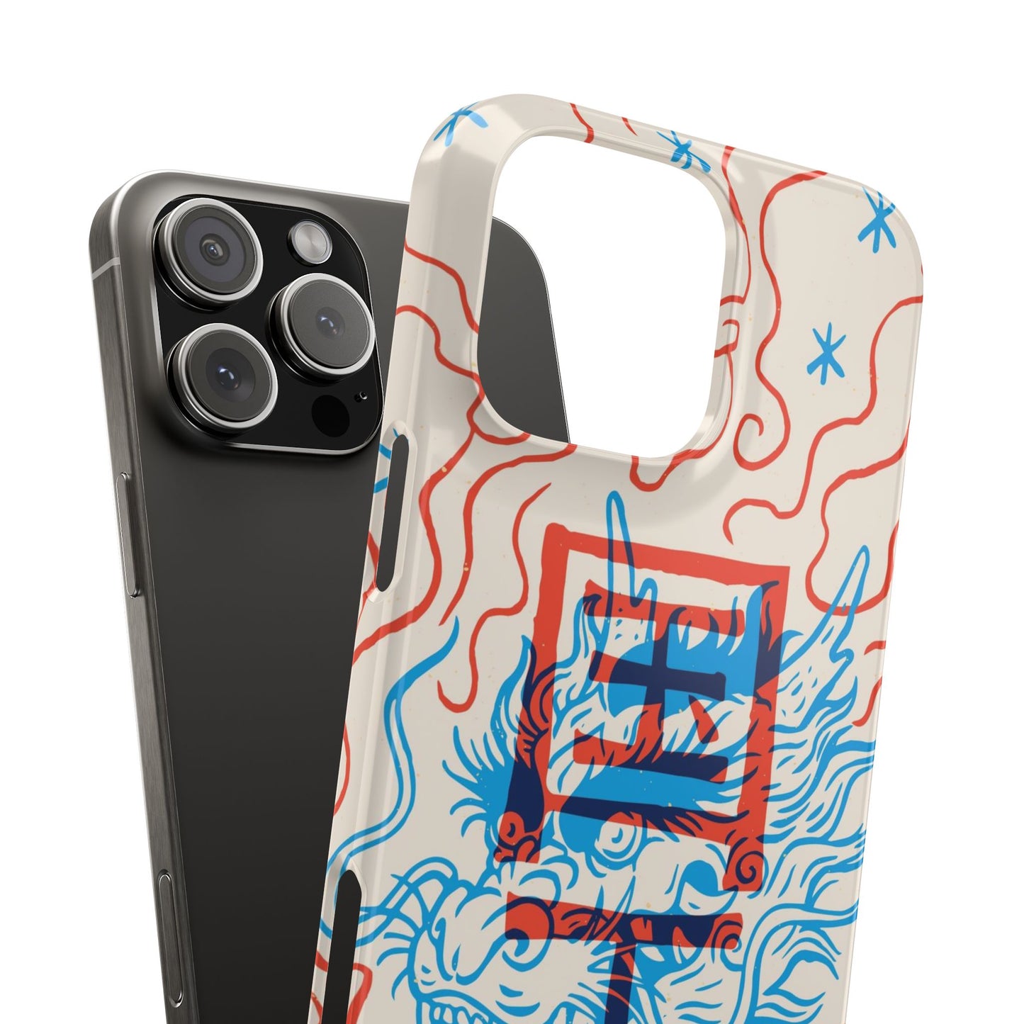 Geek case with dragon design and Asian art duotone style