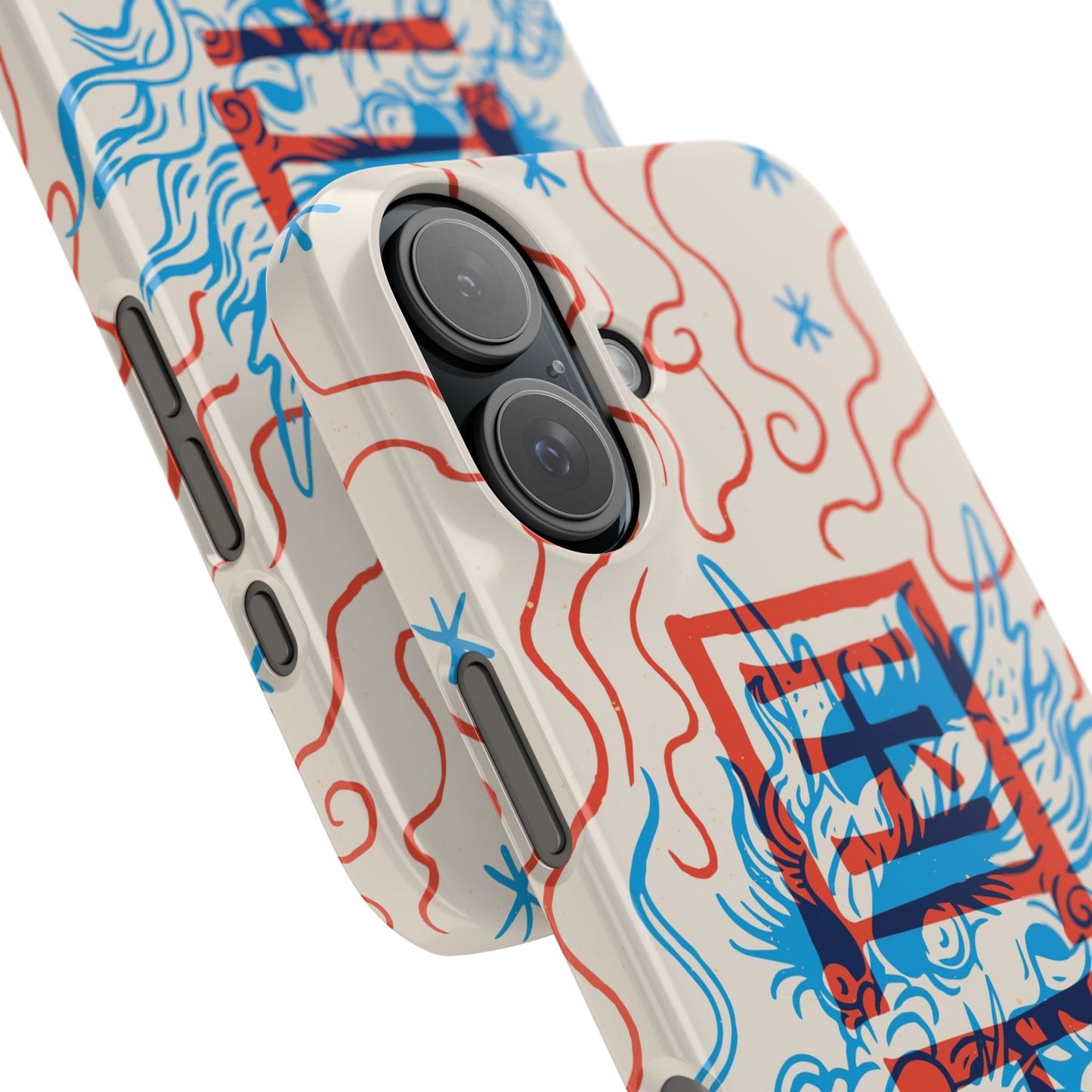 Geek case with dragon design and Asian art duotone style