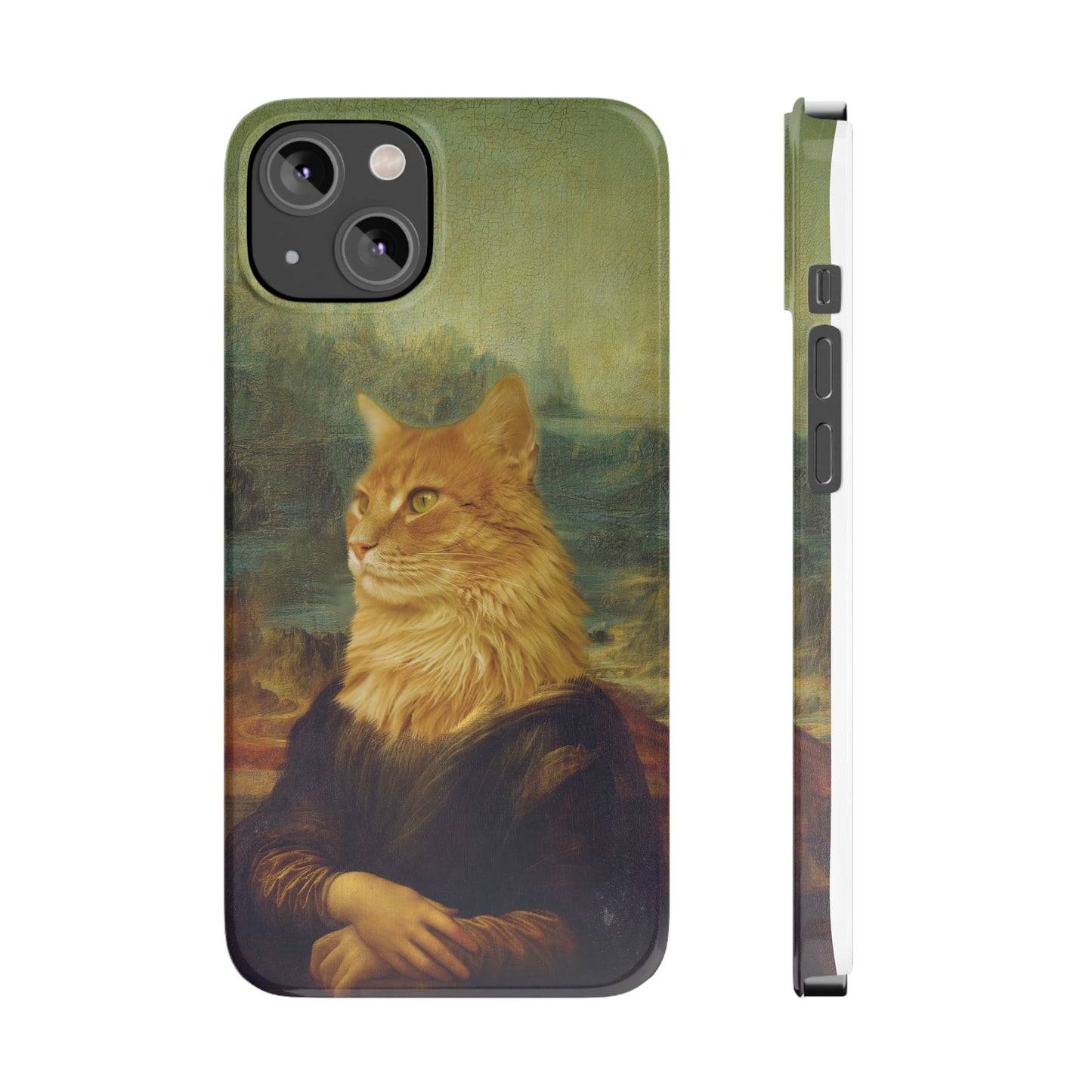 Kitty-Inspired iPhone Case, Mona Lisa Art, Wireless Charging Compatible - iPhone 16 15, 14, 13 Pro/Max