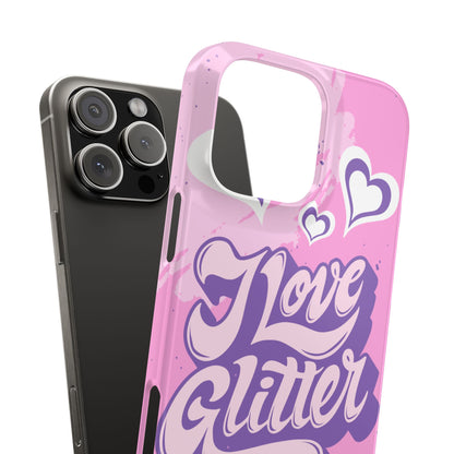 Pink iPhone 16 Case with Modern "i love glitter" Design and hearts | Compatible with iPhone 16 Pro/Max, iphone 14, and iphone 13