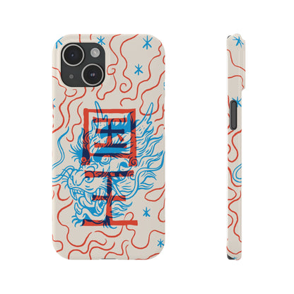 Geek case with dragon design and Asian art duotone style