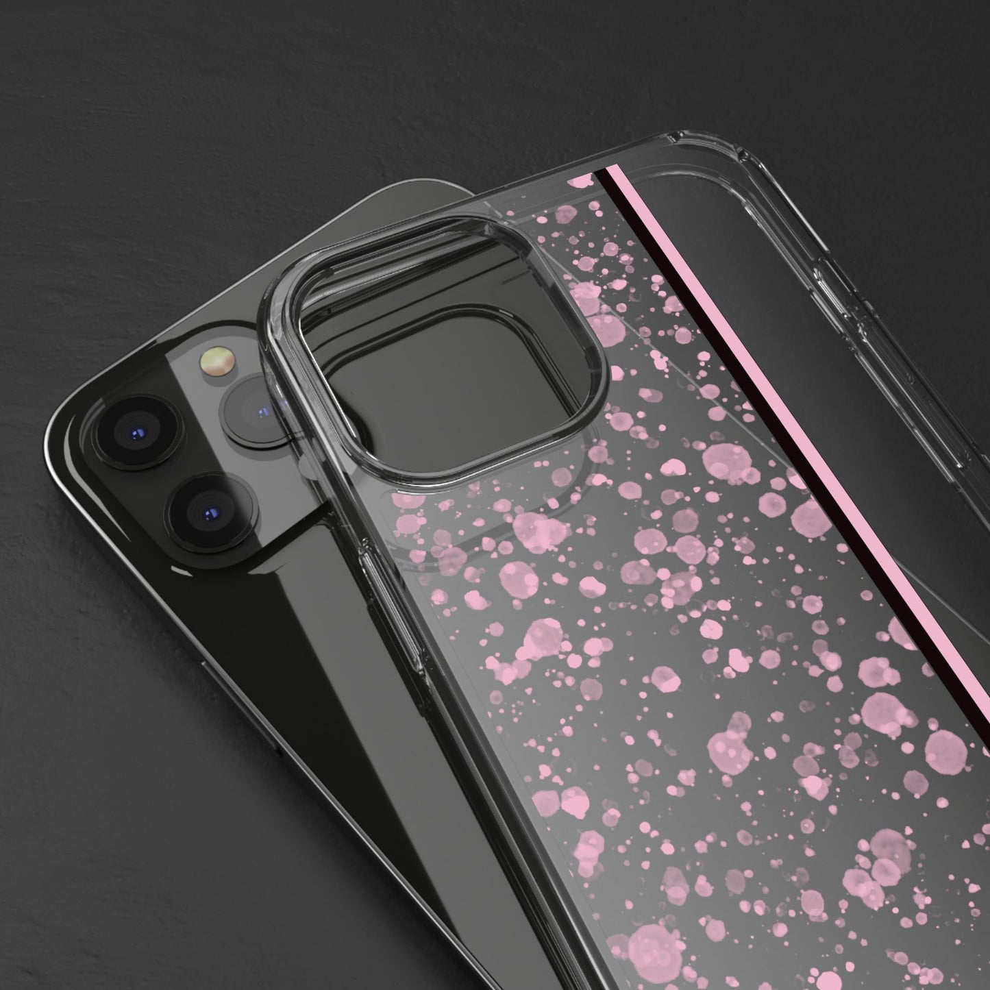 Personalized Clear Phone Case with Pink Splatter Design