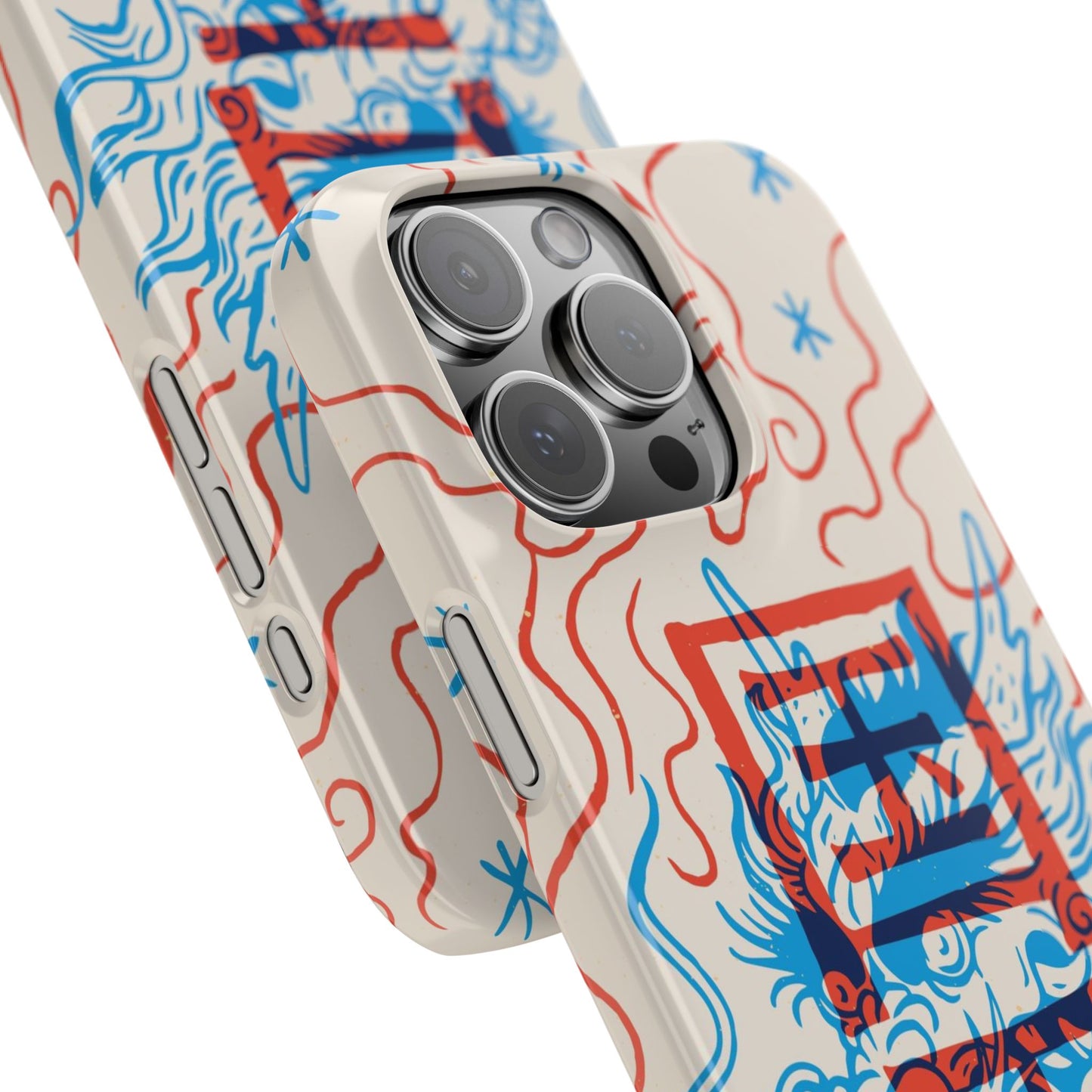 Geek case with dragon design and Asian art duotone style