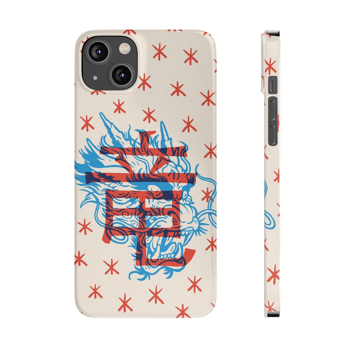 Geek iPhone case with dragon design and Asian art duotone style. Iphone 15 case, iphone 14 and iphone 13 pro and max