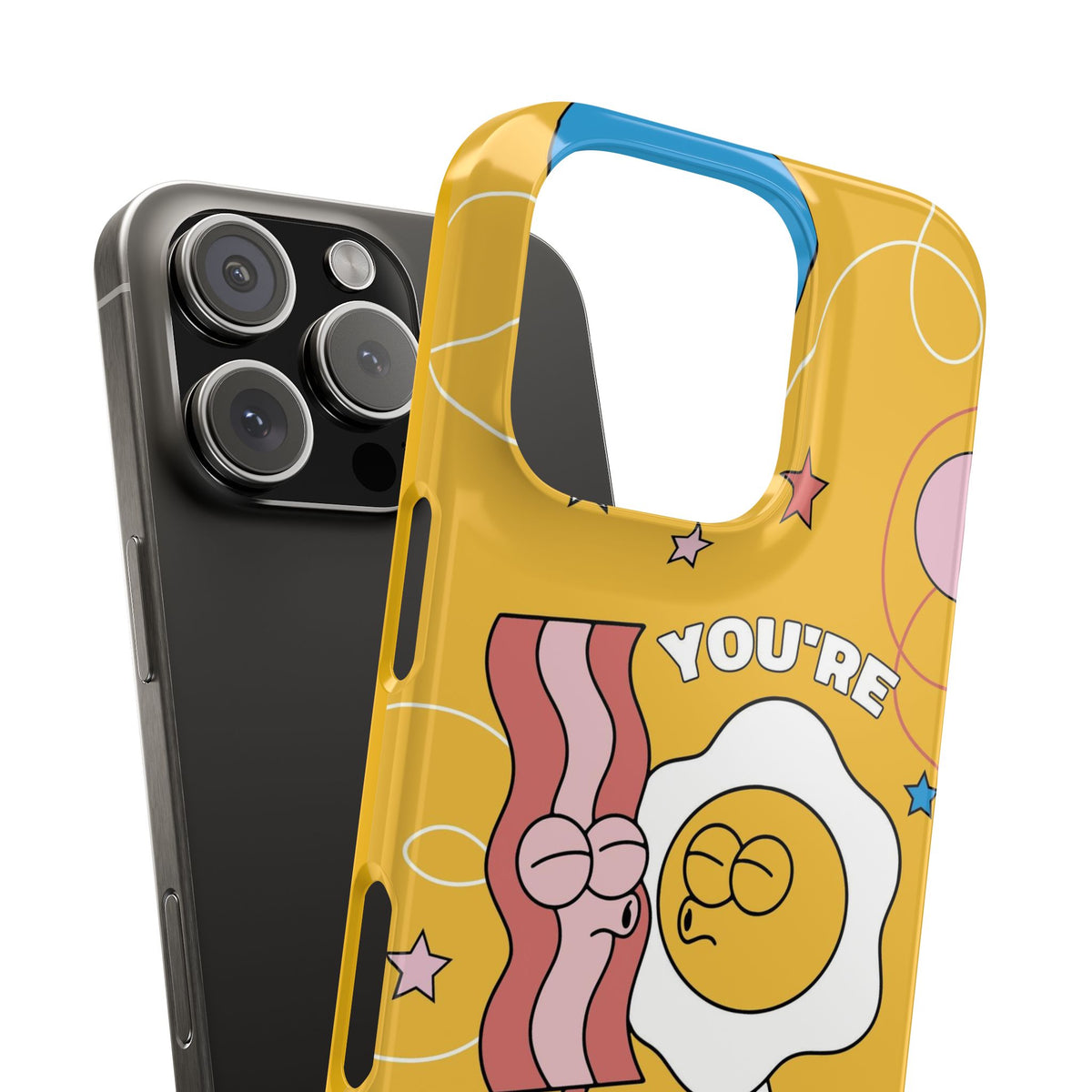 fried egg and bacon couple in retro cartoon style. - casetinger