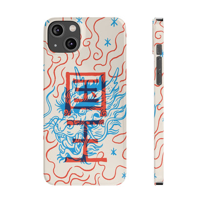 Geek iPhone case with dragon design and Asian art duotone style. Iphone 15 case, iphone 14 and iphone 13 pro and max