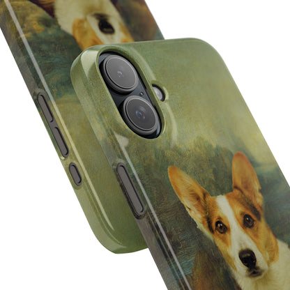 Puppy iPhone Case, Mona Lisa Parody, Wireless Charging - iPhone 16, 15, 14, 13 Pro/Max