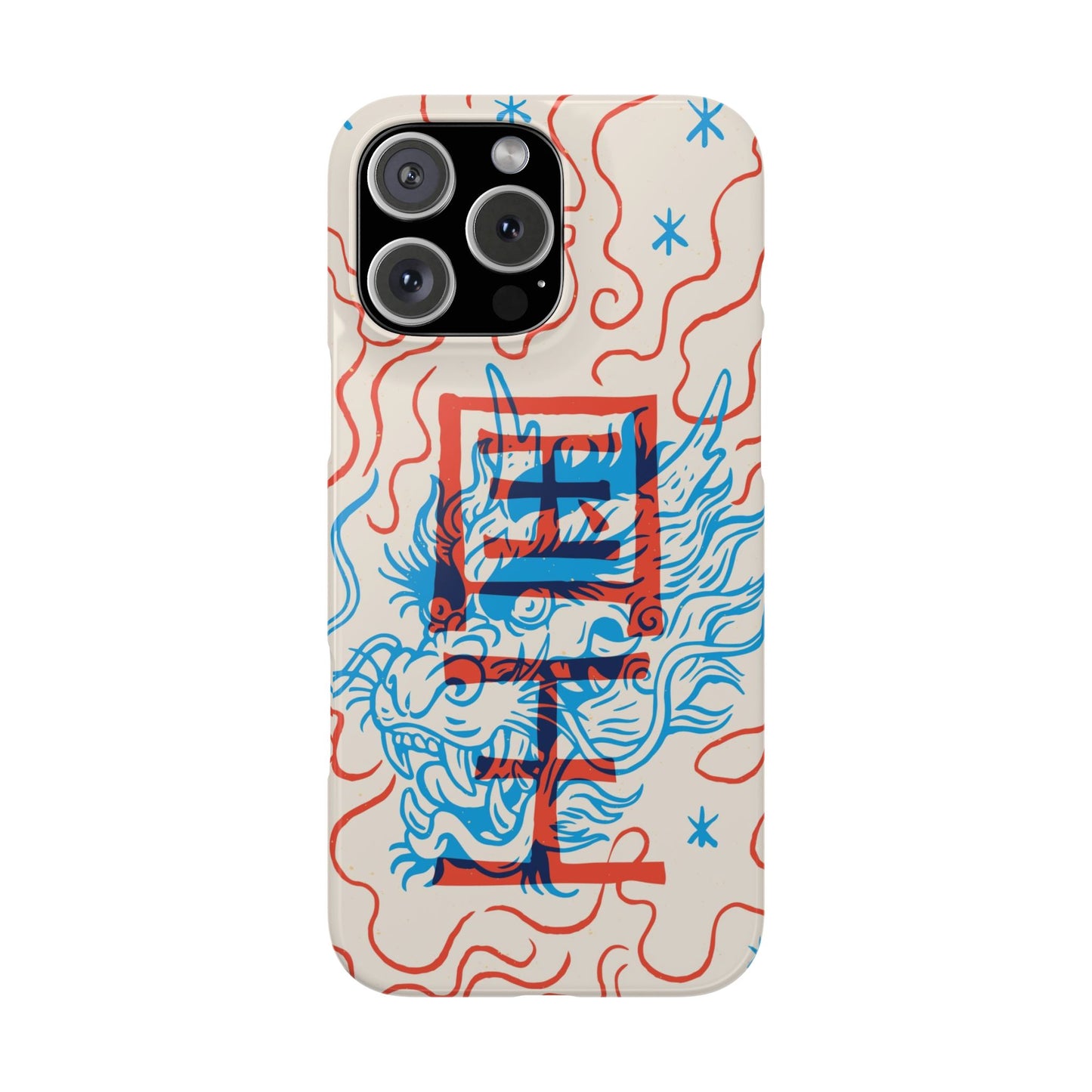 Geek case with dragon design and Asian art duotone style