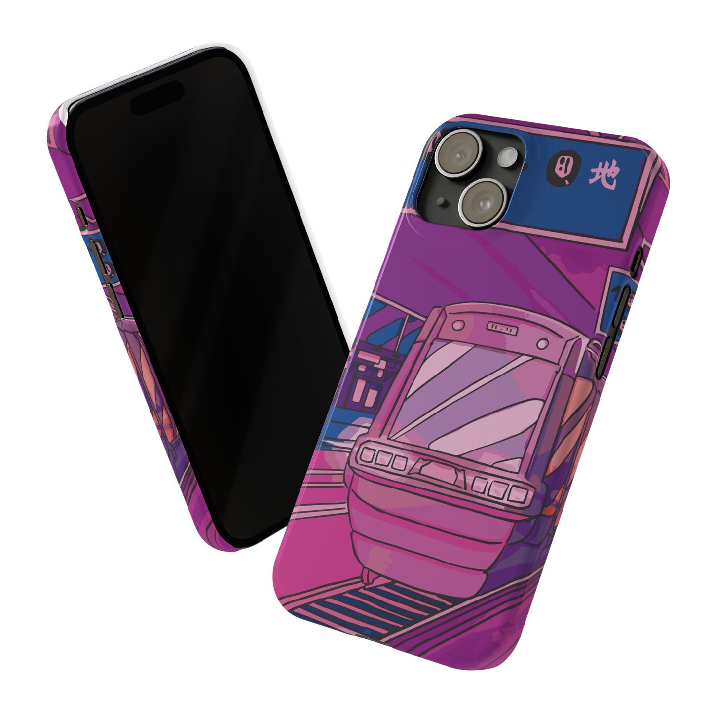 iPhone case with Japanese Vaporwave cityscape for iPhone 16, 15, 14 and 13. Neon Asian style