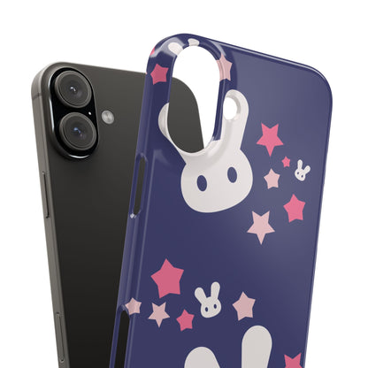 Blue iPhone case w. adorable bunnies with stars background : Ideal for Kids and Rabbit Lovers. Iphone 15, iphone 14 and iphone 13 pro max