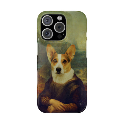 Puppy iPhone Case, Mona Lisa Parody, Wireless Charging - iPhone 16, 15, 14, 13 Pro/Max