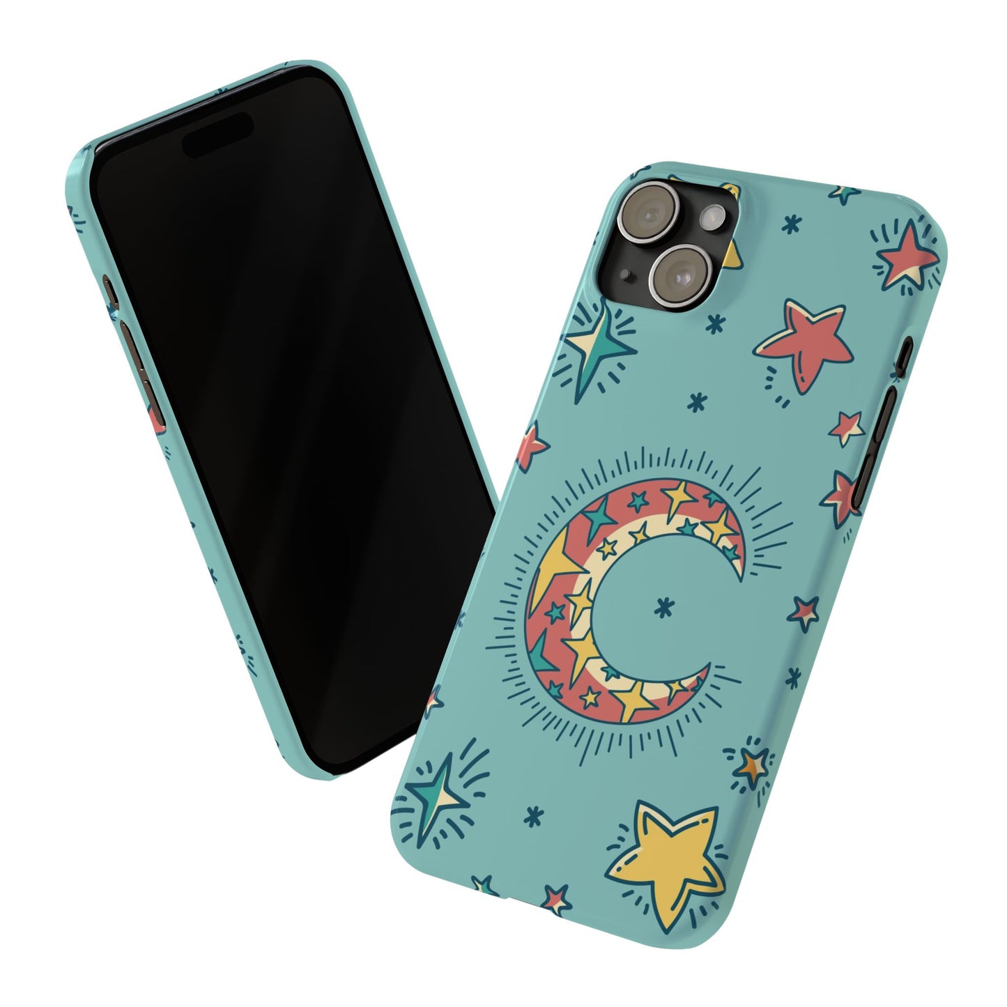 Celestial Fantasy Magic: Moon and Stars iPhone 16, 15, 14, and 13 Pink Color Stroke Case