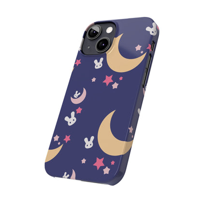 Adorable Bunnies with Moons Background iPhone Case - Ideal for Kids and Rabbit Lovers - For iphone 15 cases, iphone 14 and iphone 13 pro/max