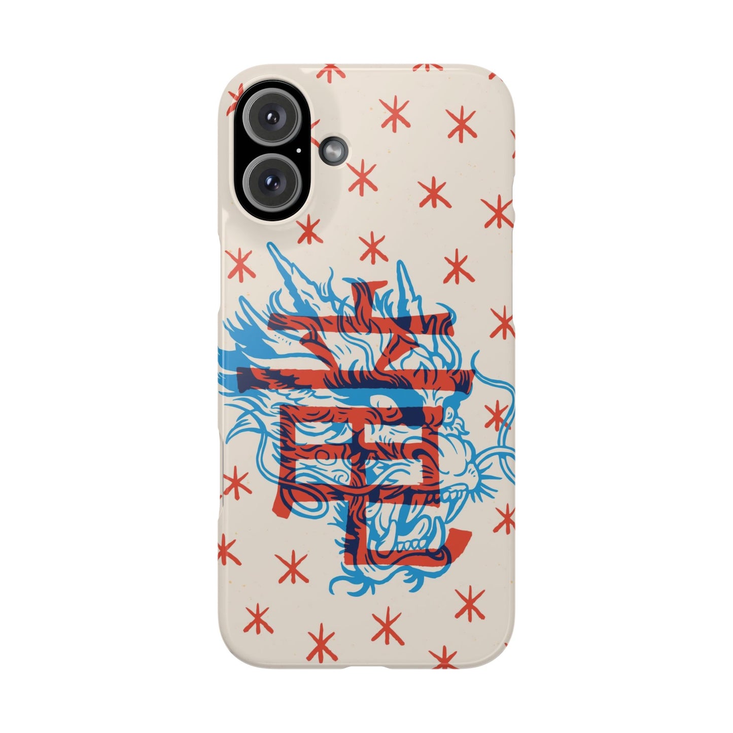 Geek iPhone case with dragon design and Asian art duotone style. Iphone 15 case, iphone 14 and iphone 13 pro and max