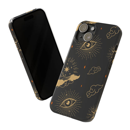 Black and Gold Mystical Astrology iPhone  16, 15, 14,  13 Case. Perfect Gift for Astrology Lovers. Celestial Symbolism - Fits iPhone 15 Pro & Max