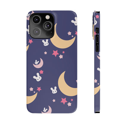 Adorable Bunnies with Moons Background iPhone Case - Ideal for Kids and Rabbit Lovers - For iphone 15 cases, iphone 14 and iphone 13 pro/max