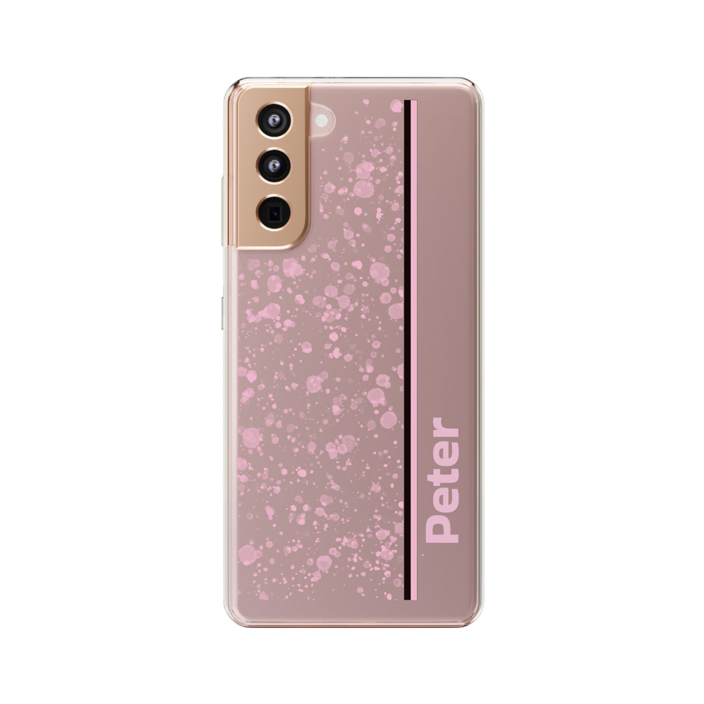 Personalized Clear Phone Case with Pink Splatter Design
