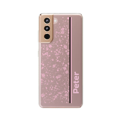 Personalized Clear Phone Case with Pink Splatter Design