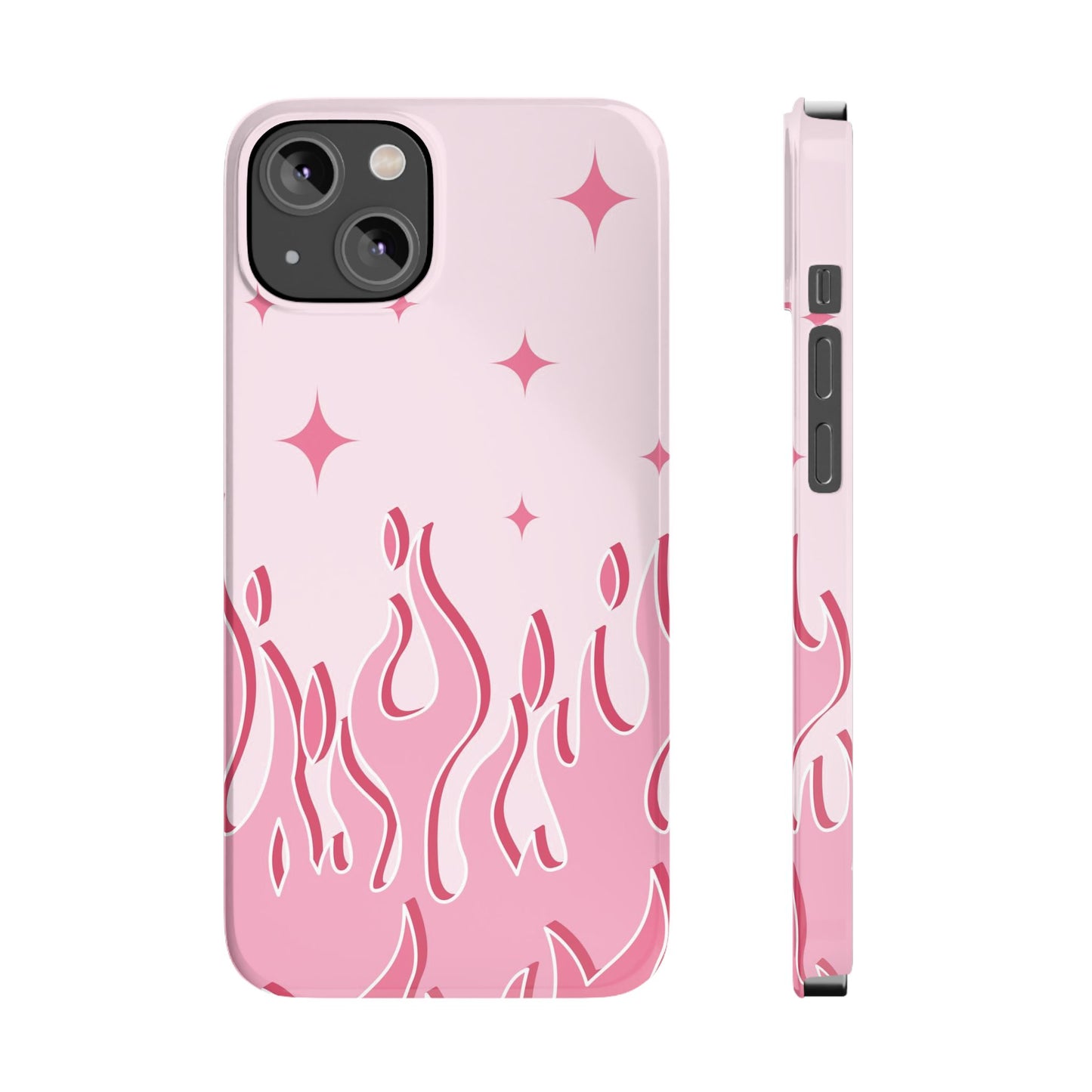 Pink Flame iPhone Case with Heart - Feminine Design for Women. For iphone 13, iphone 14 and iphone 15 pro and max