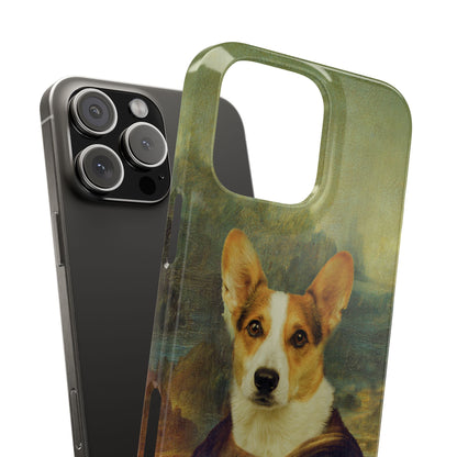 Puppy iPhone Case, Mona Lisa Parody, Wireless Charging - iPhone 16, 15, 14, 13 Pro/Max