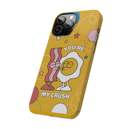 fried egg and bacon couple in retro cartoon style. - casetinger