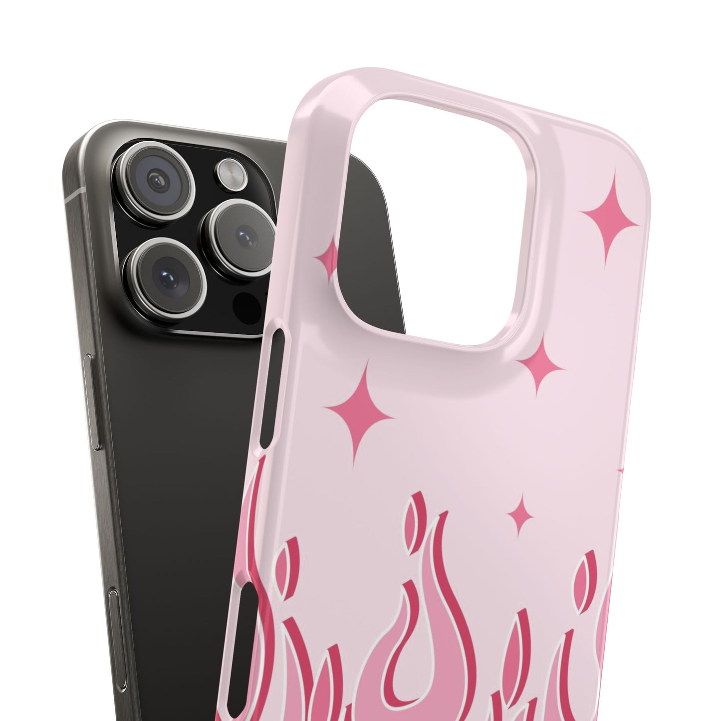 Pink Flame iPhone Case with Heart - Feminine Design for Women. For iphone 13, iphone 14 and iphone 15 pro and max